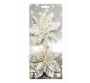 Poinsettie bílá 14 cm, 2 ks na klipu
