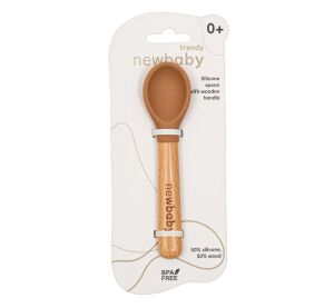 Lžička silikon-dřevo New Baby karamelová 14cm