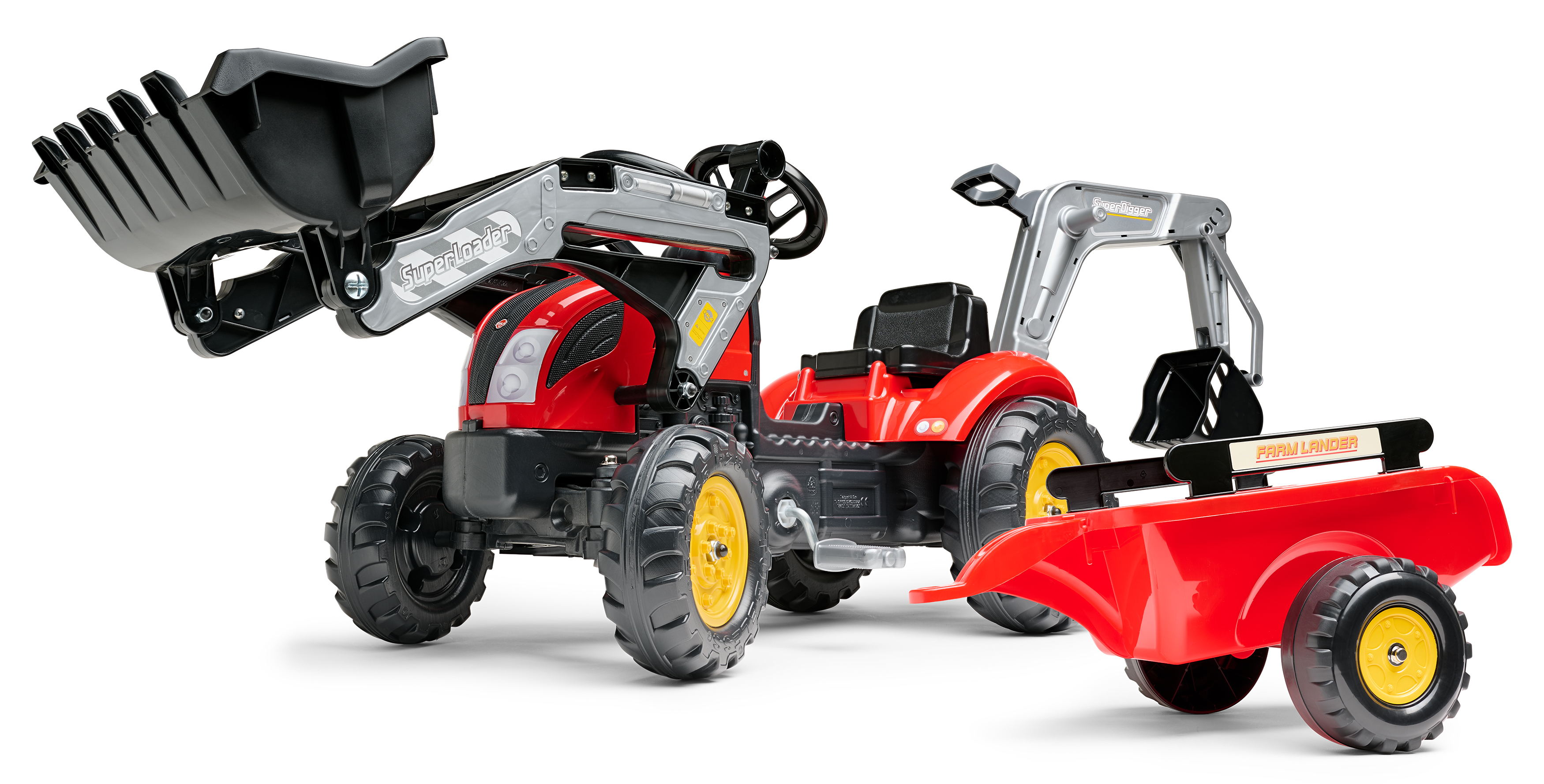 Levně Falk Šlapací traktor Vintage 2058N s lžící, bagrem a přívěsem, červený