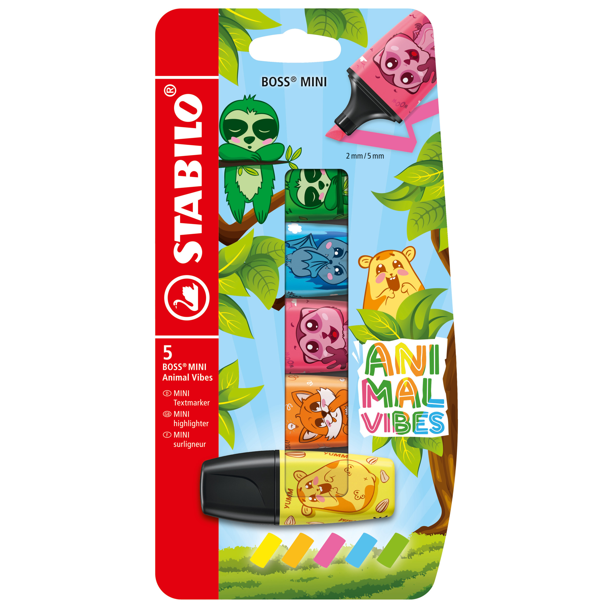 Levně Zvýrazňovač - STABILO BOSS MINI Animal Vibes - 5 ks sada - neonové barvy