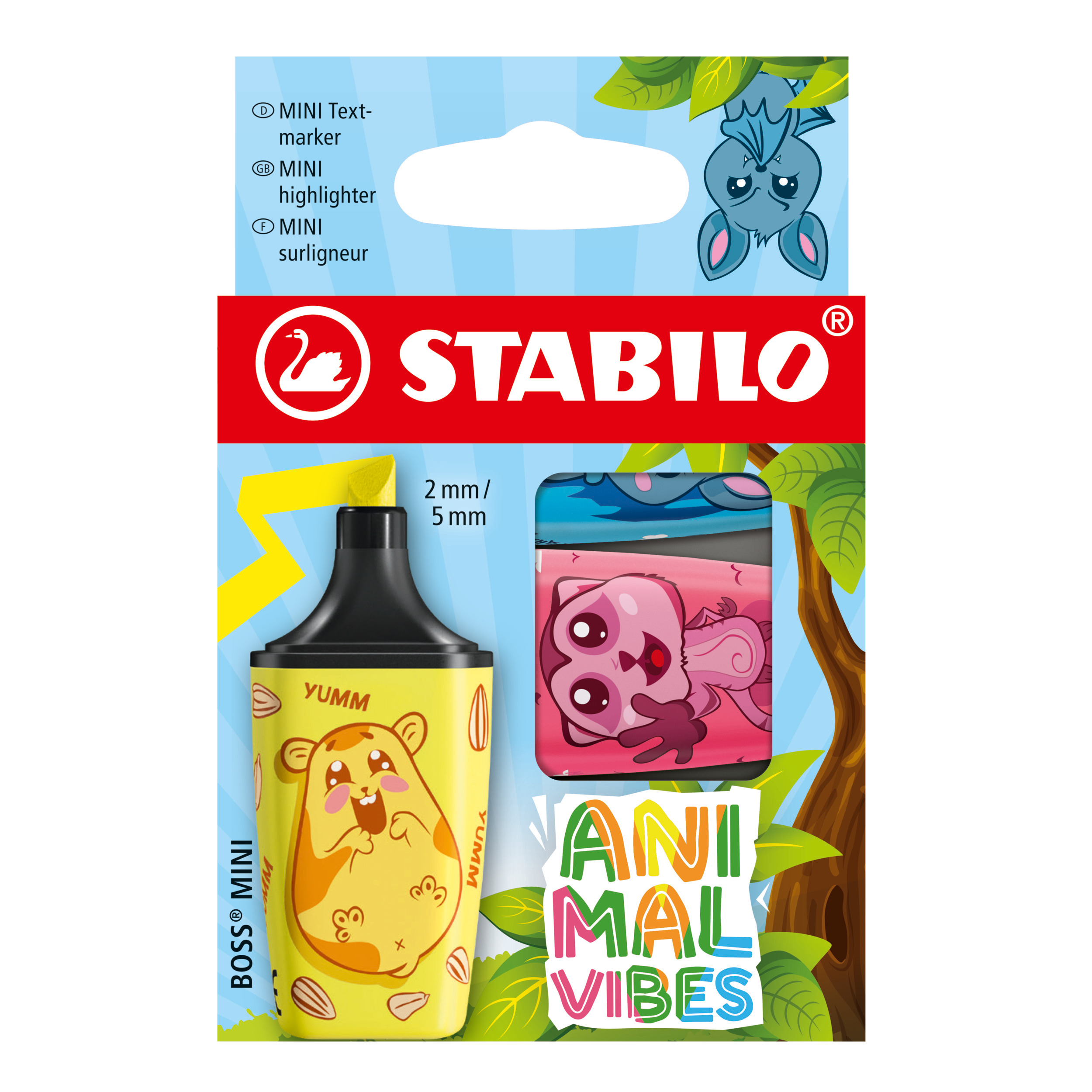 Levně Zvýrazňovač - STABILO BOSS MINI Animal Vibes - 3 ks sada - neonové barvy