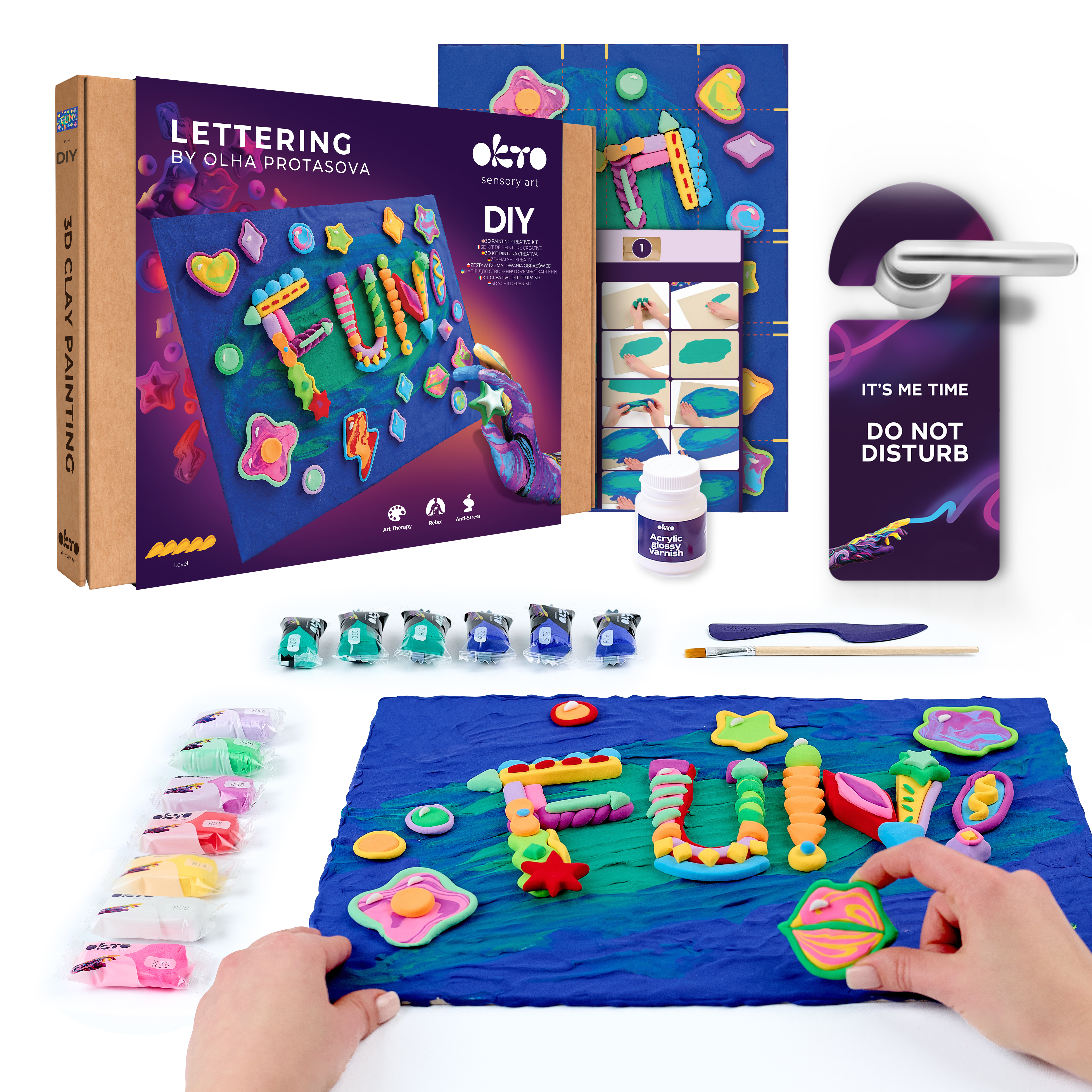 OKTO Lettering Výtvarný set malování hmotou "FUN" 30x40 cm