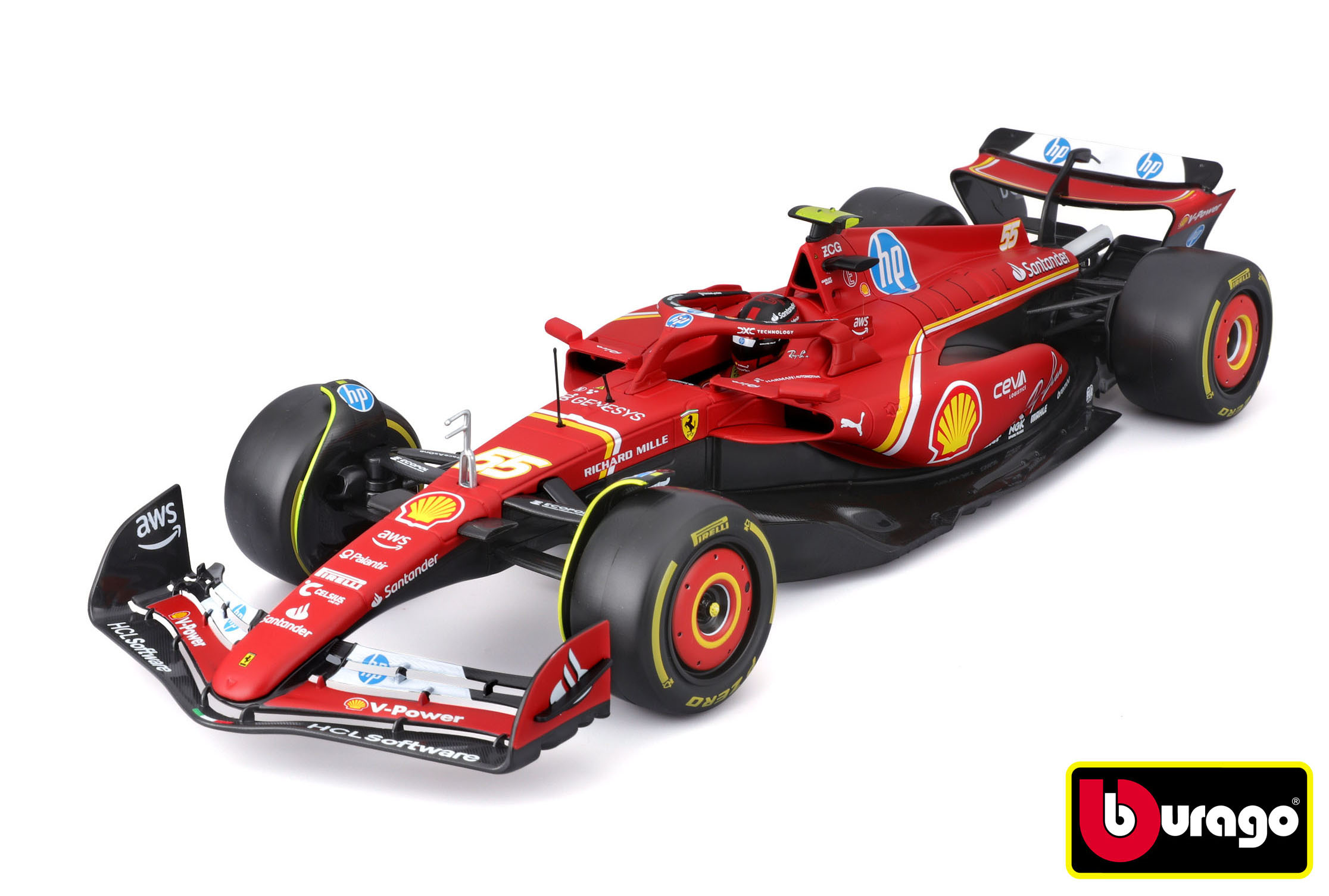 Levně Bburago 1:18 Formula F1 Ferrari Scuderia SF-24(2024) nr.55 Carlos Sainz - with driver and decorativ