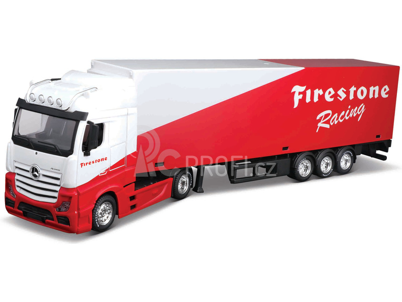 Levně Bburago 1:43 Truck with trailer MB Actros Gigaspace Firestone