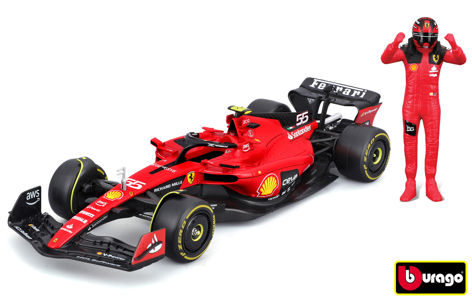 Levně Bburago 1:24 Formula F1 Ferrari Scuderia SF-23 (2023) nr.55 Carlos Sainz - with driver and decorati