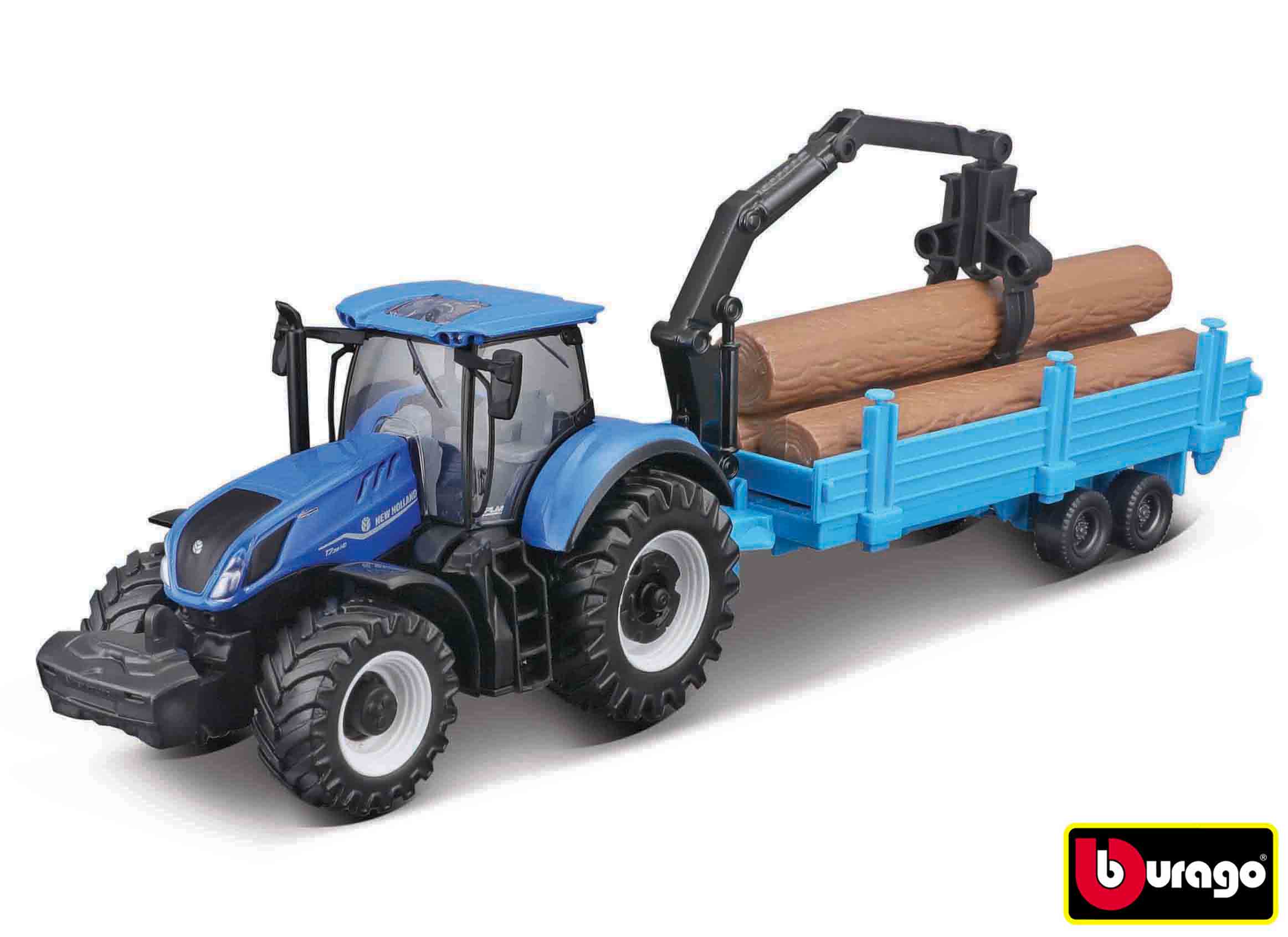 Levně Bburago 10cm Farm tractor Gift Set - New Holland T7.315 HD with 3 trailers