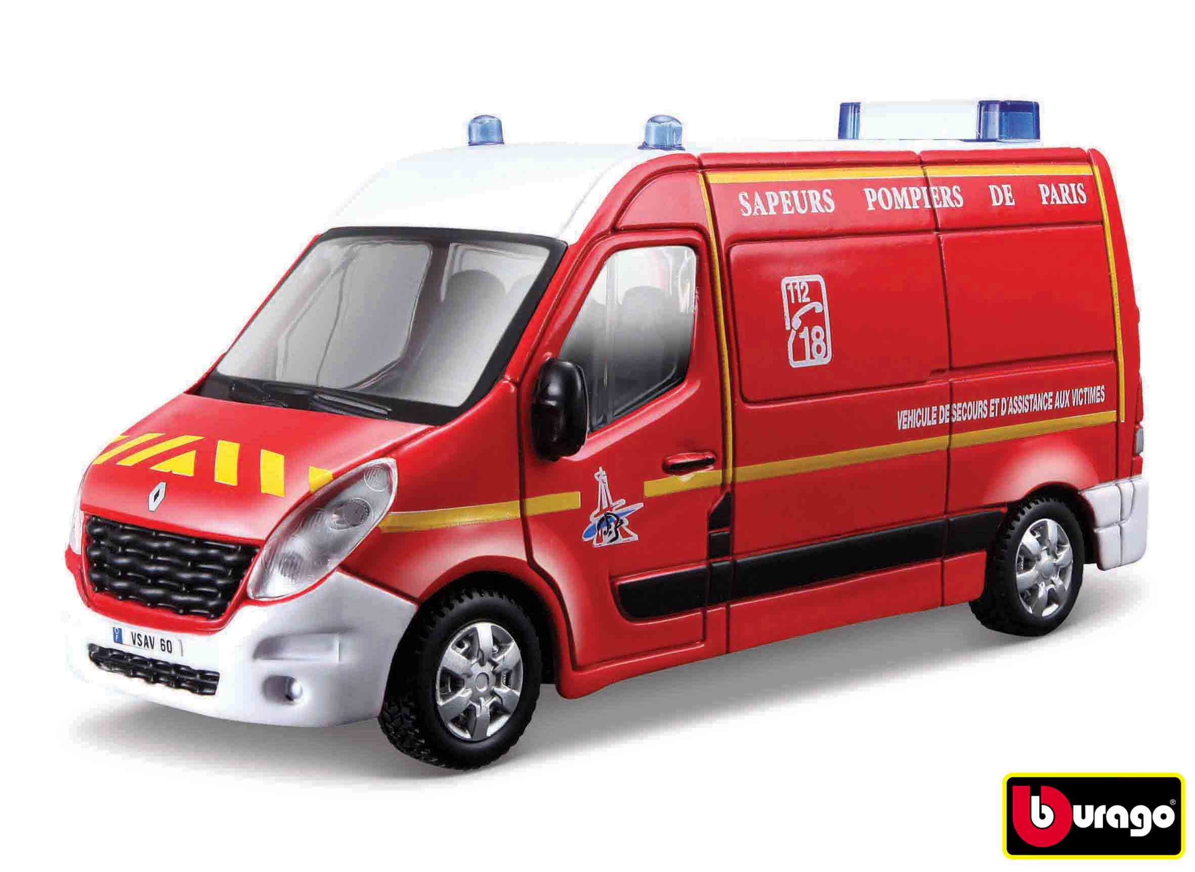 bburago 1:50 emergency – renault master hasiči/policie