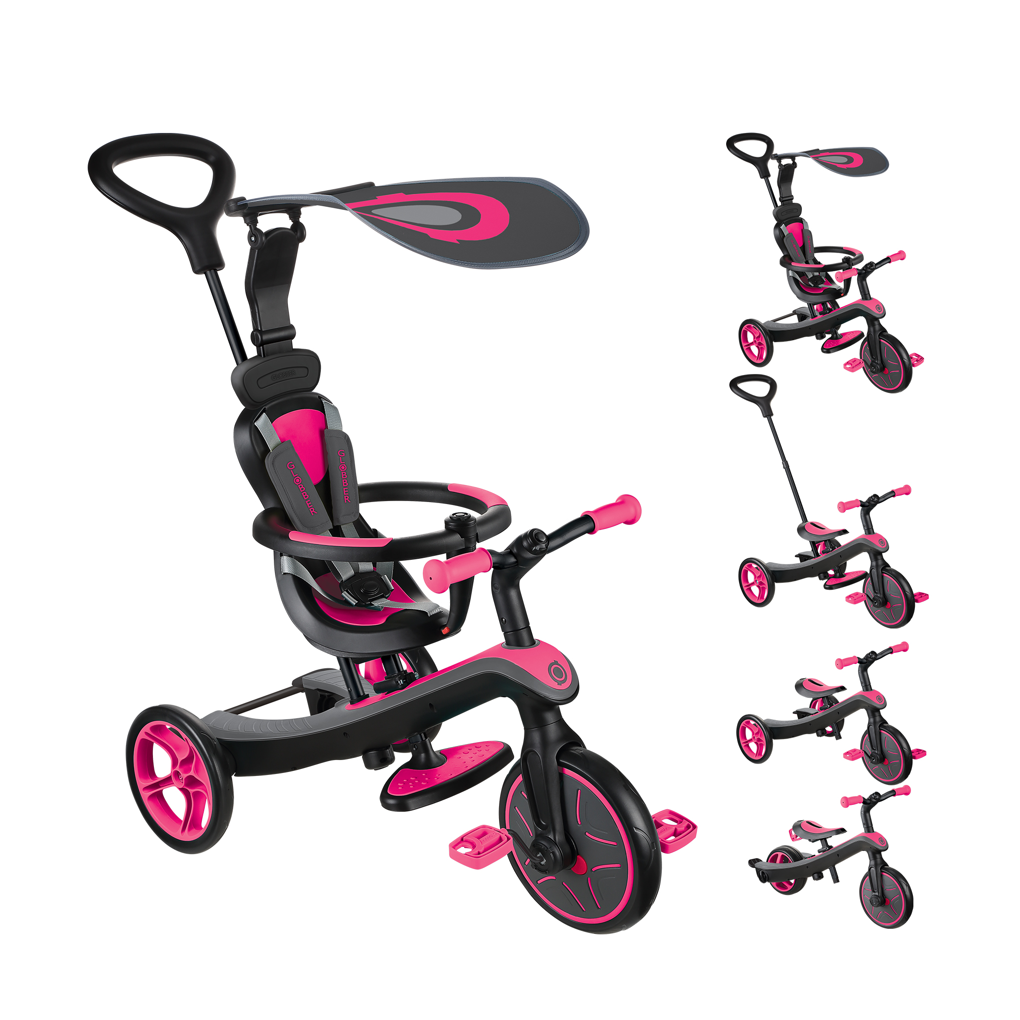 Levně Globber Tříkolka dětská 4v1 - Fuchsia Pink