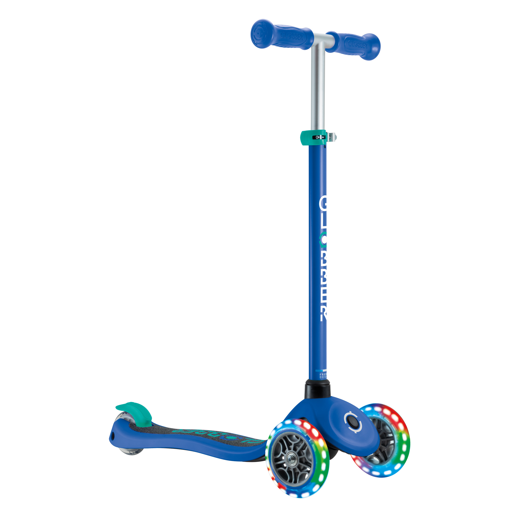 Levně Globber Koloběžka dětská tříkolečková Primo Lights V2 svítící kolečka Navy Blue