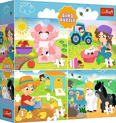 Levně Trefl Puzzle 4v1 – Zvířátka na vsi
