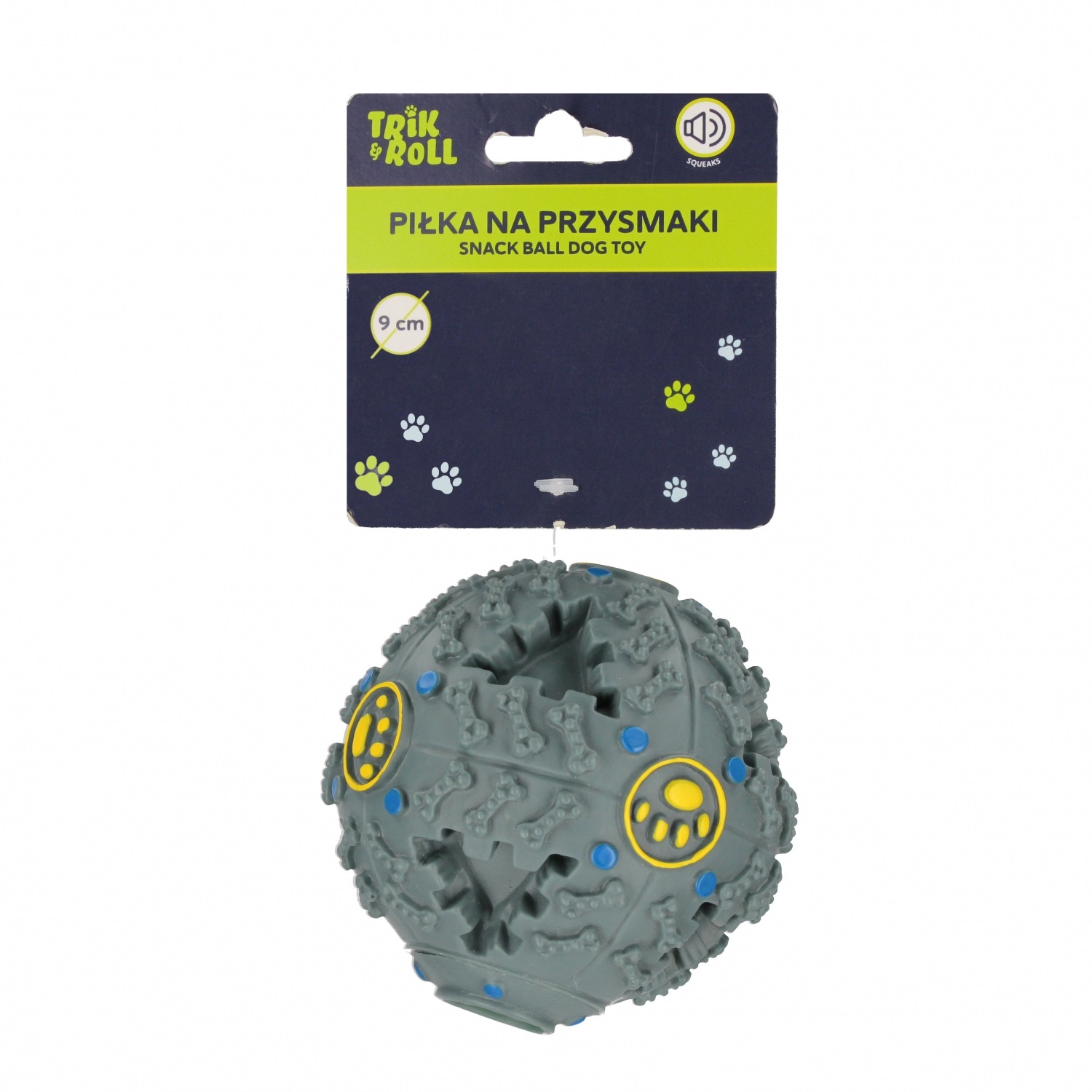 Hračka pro mazlíčky Míč na pamlsky se zvuky 9 cm