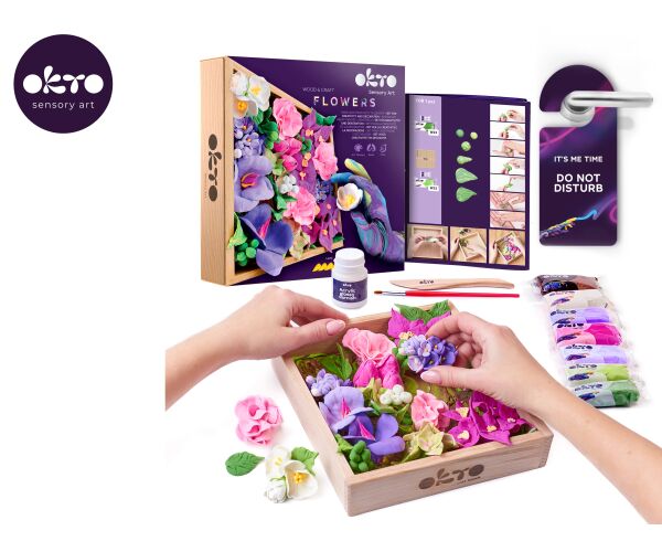 OKTO INSPIRATION Výtvarná modelovací sada DIY květiny v dřevěném rámu 21x21 cm