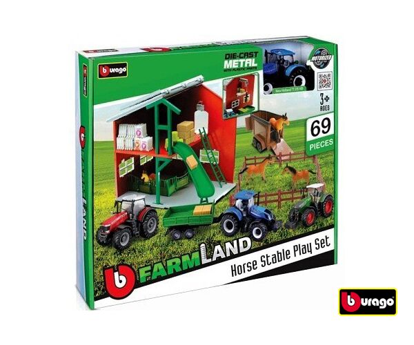 Bburago Farmland Koňské stáje s traktorem