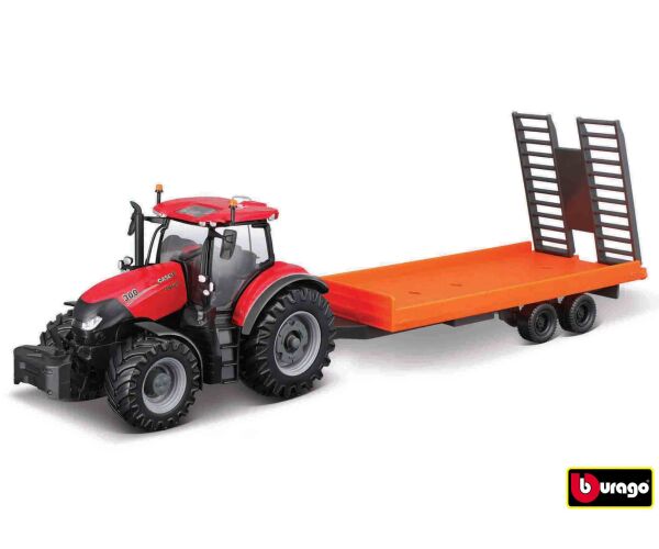 Bburago Farm 10cm Tractor with Trailer - Case IH Optum CVX 300 with Low Loader Trailer