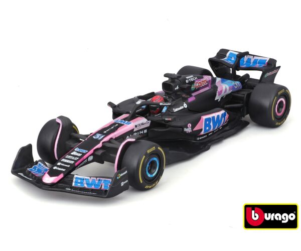 Bburago 1:43 RACE Formula F1 - BWT Alpine F1 Team A524 (2024) #31 (Esteban Ocon) - with driver and d
