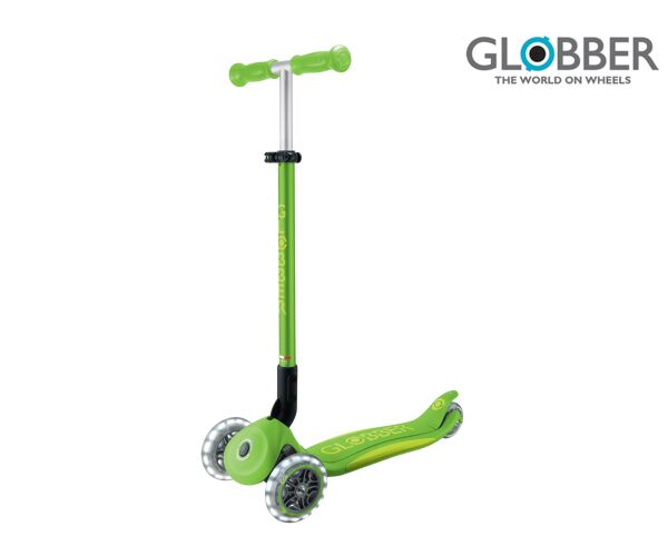 Globber Koloběžka dětská trojkolečková Plus - Primo Foldable Plus Lights V2 Apple Green svítící kole