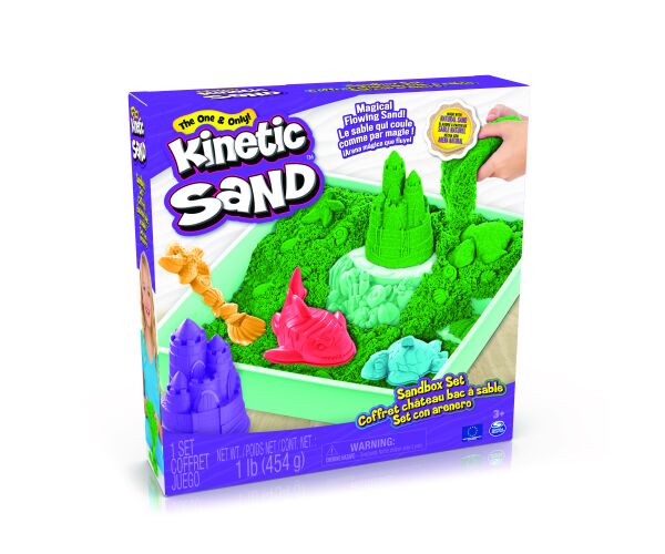 KINETIC SAND KRABICE TEKUTÉHO PÍSKU S PODLOŽKOU ZELENÁ