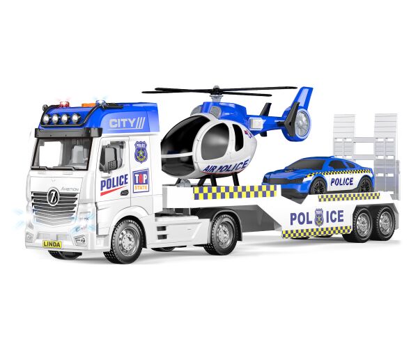 Auto policie tahač 55 cm a helikoptéra s efekty set
