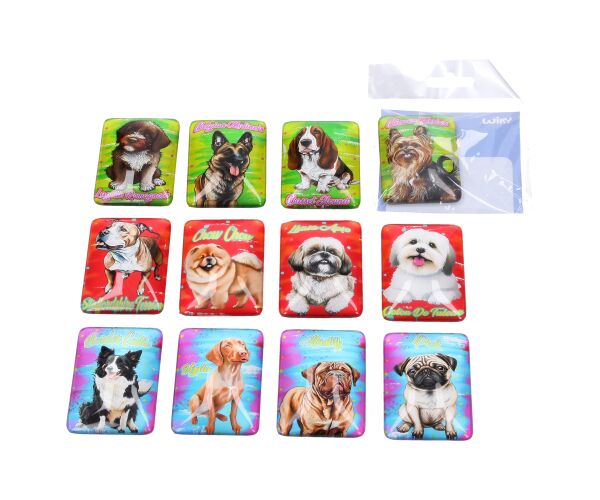 Magnet skleněný pes 4,6x6,8 cm mix