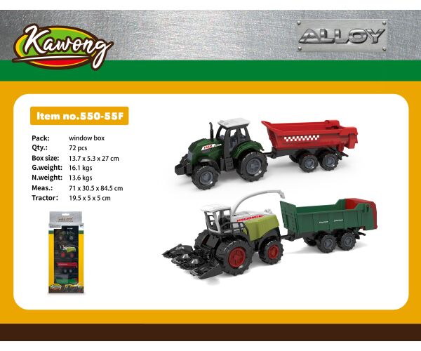 Traktor a kombajn s vlečkami kov/plast 19,5 cm