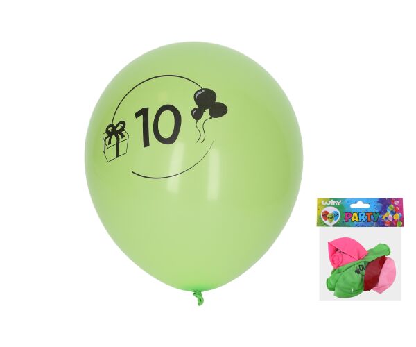 Balónek nafukovací 30 cm - sada 5ks, s číslem 10