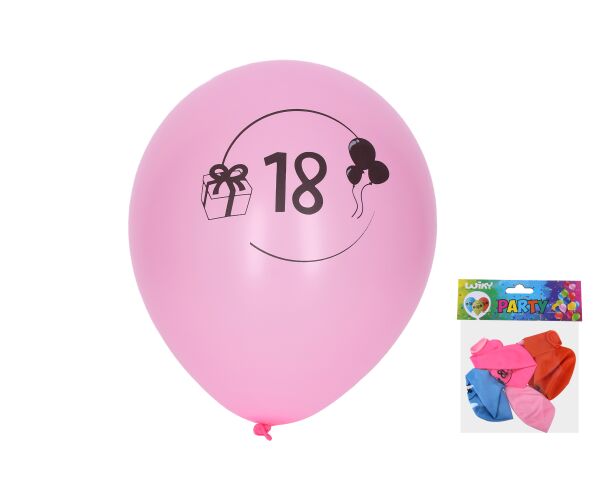 Balónek nafukovací 30 cm - sada 5ks, s číslem 18