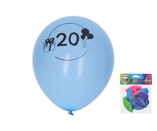 Balónek nafukovací 30 cm - sada 5ks, s číslem 20
