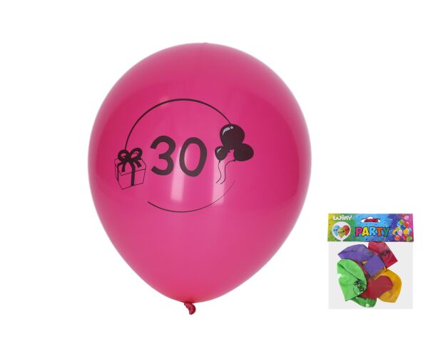 Balónek nafukovací 30 cm - sada 5ks, s číslem 30