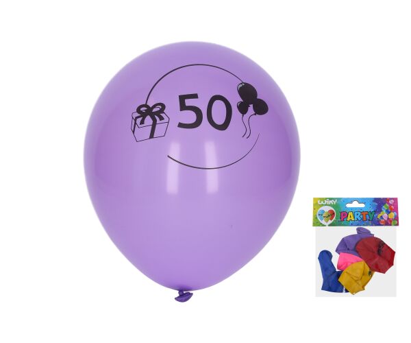 Balónek nafukovací 30 cm - sada 5ks, s číslem 50