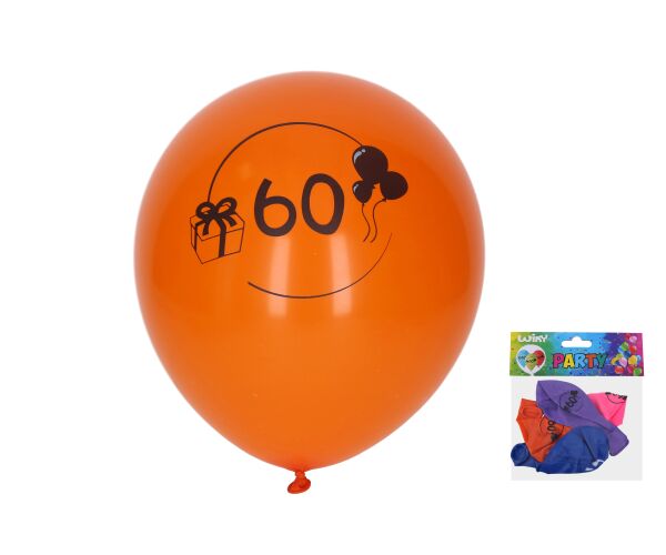 Balónek nafukovací 30 cm - sada 5ks, s číslem 60
