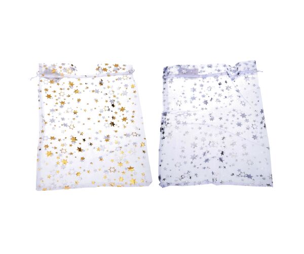 Sáček ORGANZA Hvězdy 17x23 cm Vánoce