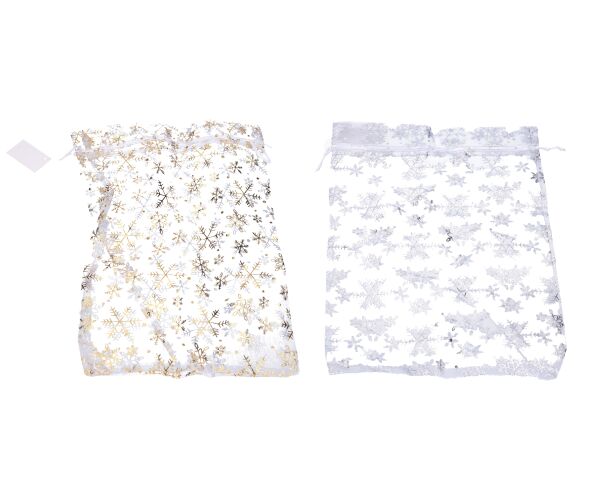 Sáček ORGANZA Vločky 25x35 cm Vánoce