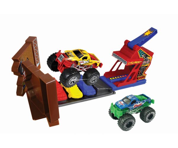 Auta Monster truck Kaskadérská dráha s 2 kovovými auty