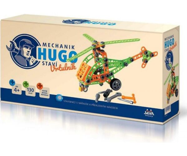Stavebnice HUGO Vrtulník s nářadím 130ks plast v krabici 31x16x7cm
