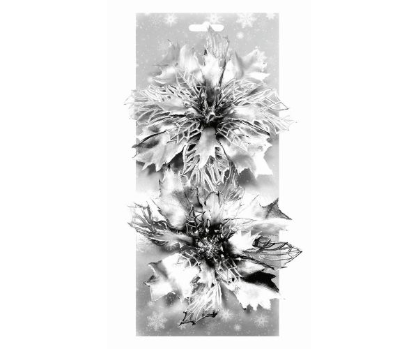 Poinsettie stříbrná 14 cm, 2 ks na klipu