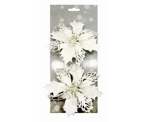 Poinsettie bílá 14 cm, 2 ks na klipu