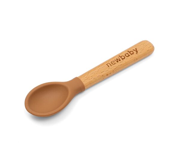Lžička silikon-dřevo New Baby karamelová 14cm