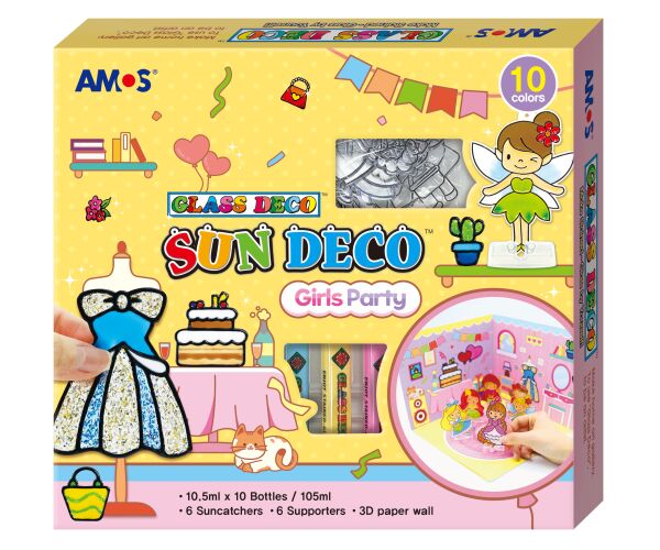 Barvy na sklo sada 10 barev 10,5 ml + 6 sklíček DÍVČÍ PÁRTY, 3D KULISY
