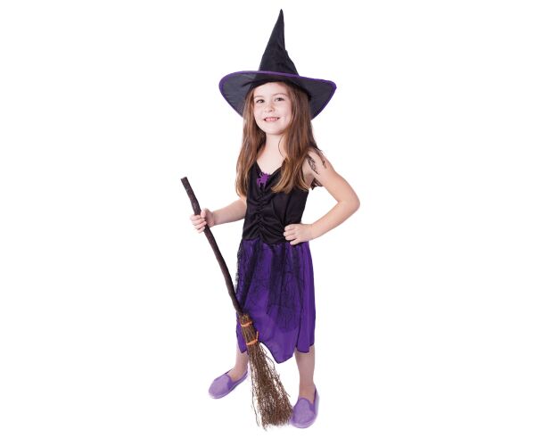 Karnevalový kostým čarodějnice/halloween fialová s kloboukem, vel. S