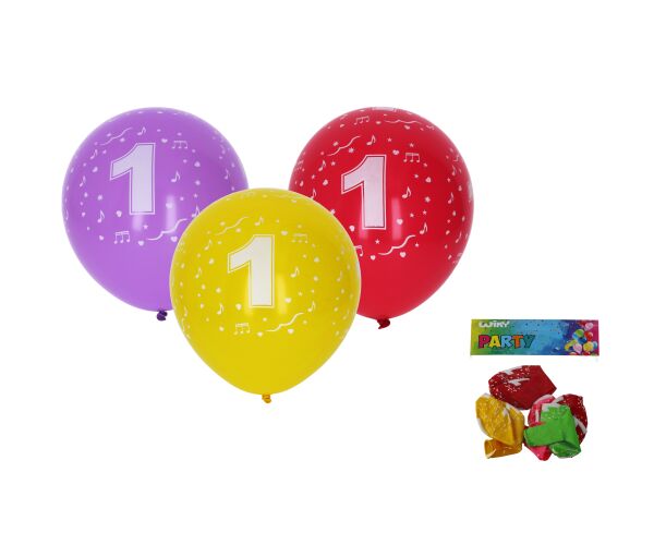 Balónek nafukovací 30cm - sada 5ks, s číslem 1