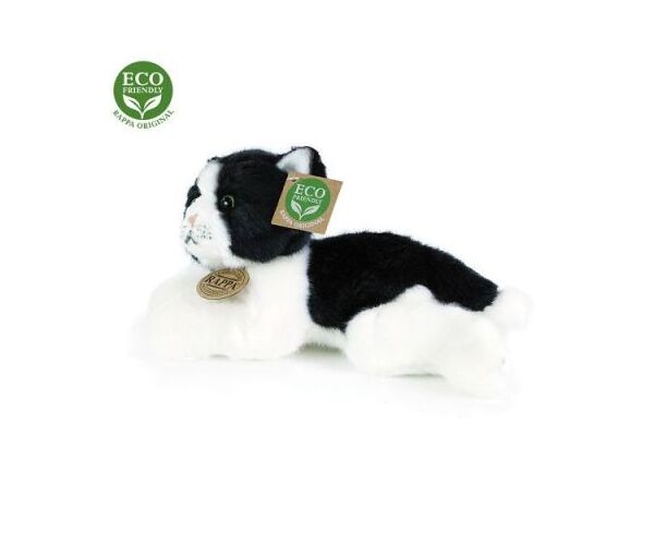 Plyšová kočka bílo-černá ležící, 16 cm, ECO-FRIENDLY
