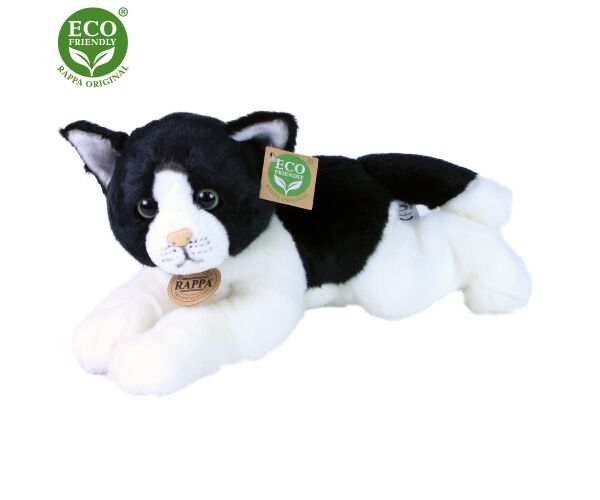 Plyšová kočka bílo-černá ležící, 30 cm, ECO-FRIENDLY
