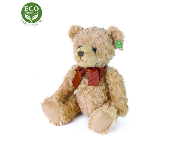 Plyšový medvěd retro s mašlí sedící, 30 cm, ECO-FRIENDLY