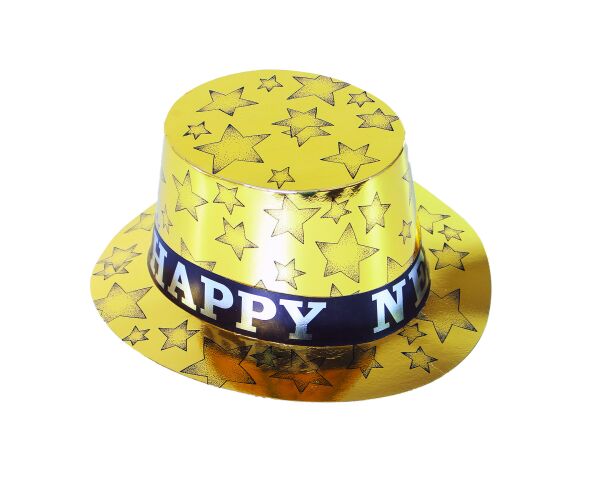 Papírový klobouk zlatý HAPPY NEW YEAR 12 ks v boxu