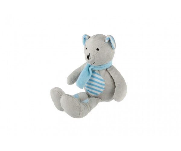 Medvěd/Medvídek sedící se šálou plyš 19cm šedivo-modrý
