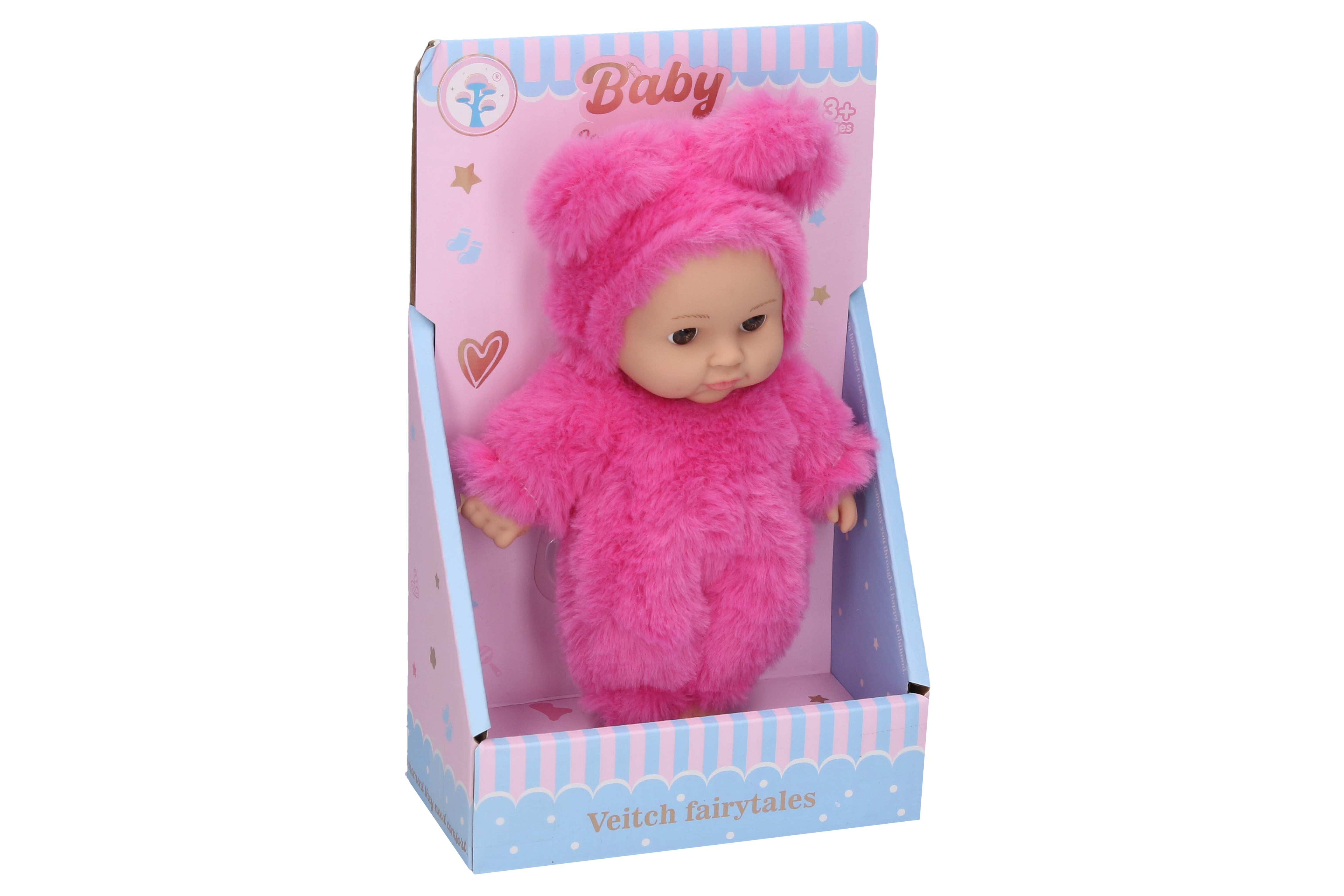 Miminko v kožíšku tmavě růžová 19cm