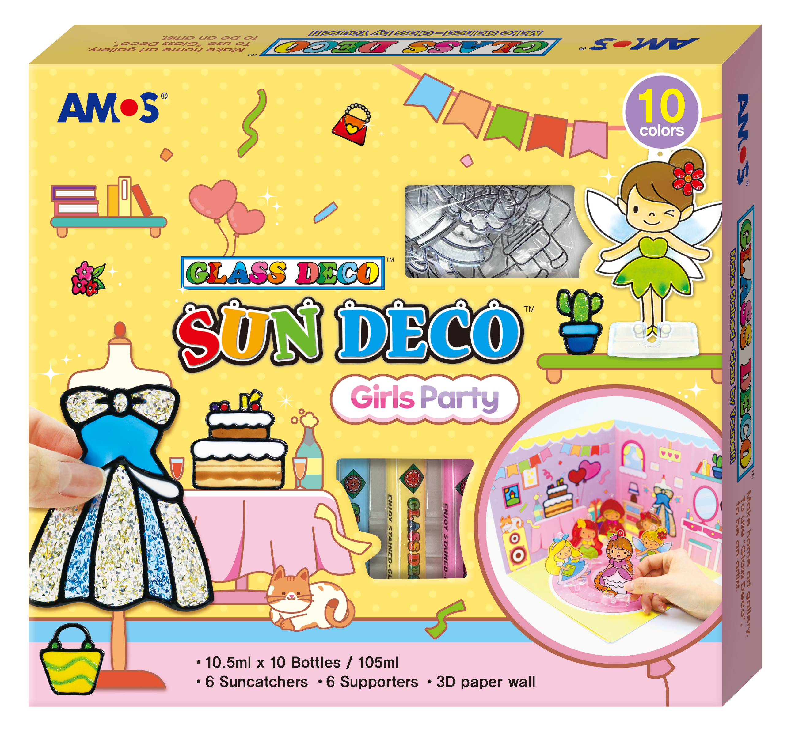 Barvy na sklo sada 10 barev 10,5 ml + 6 sklíček DÍVČÍ PÁRTY, 3D KULISY