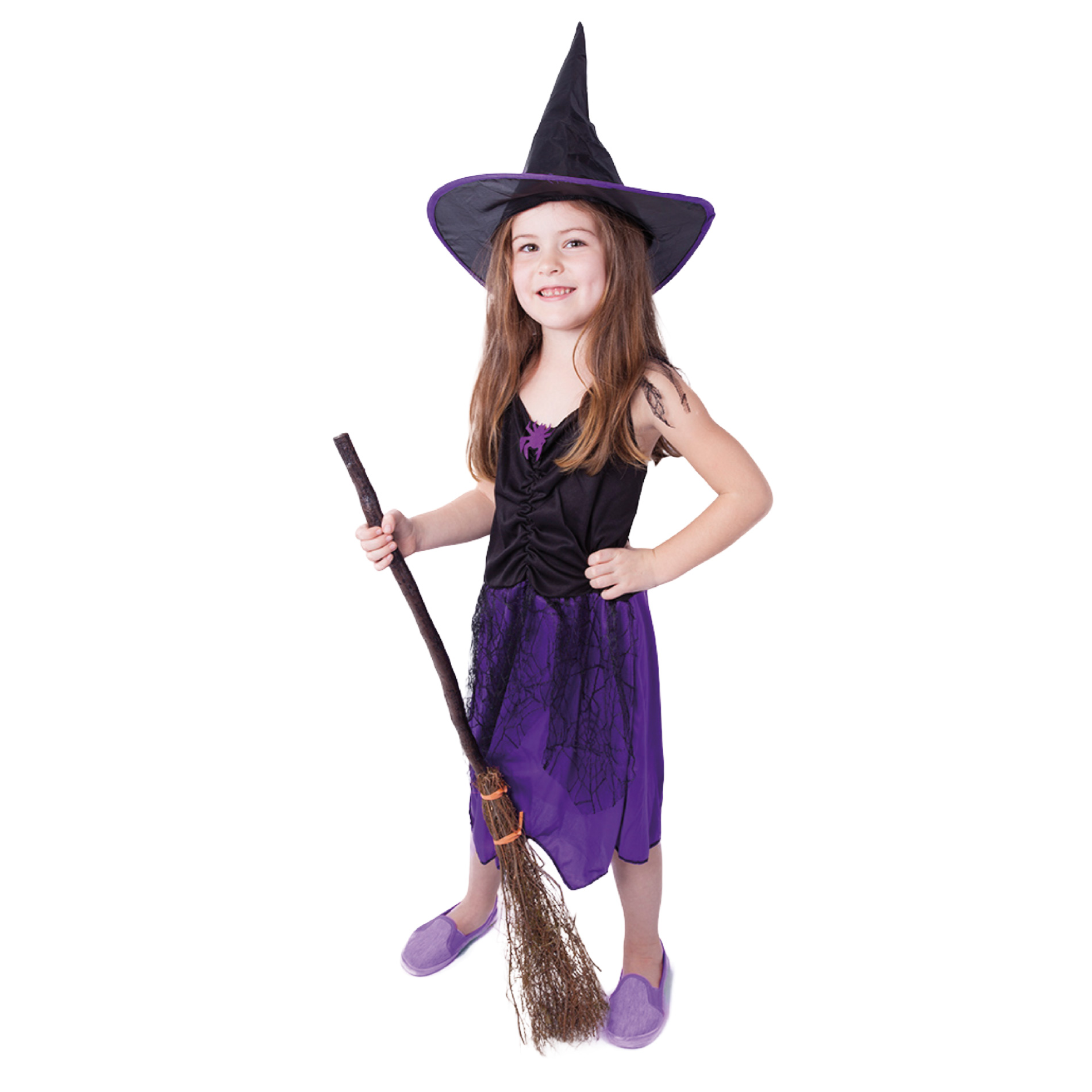 Levně Karnevalový kostým čarodějnice/halloween fialová s kloboukem, vel. S