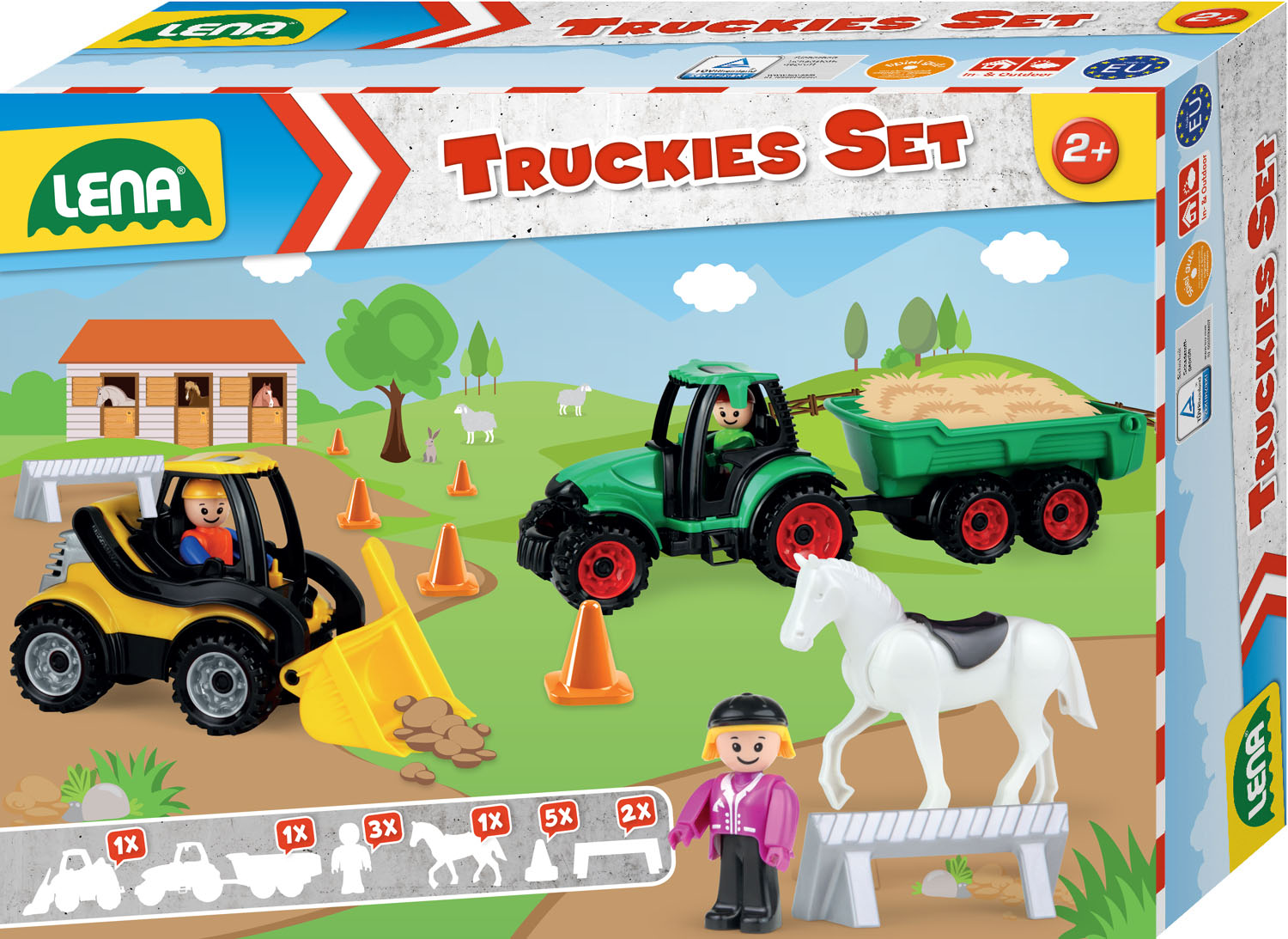 Levně Lena Truckies set farma plast traktor s přívěsem, nakladač s doplňky