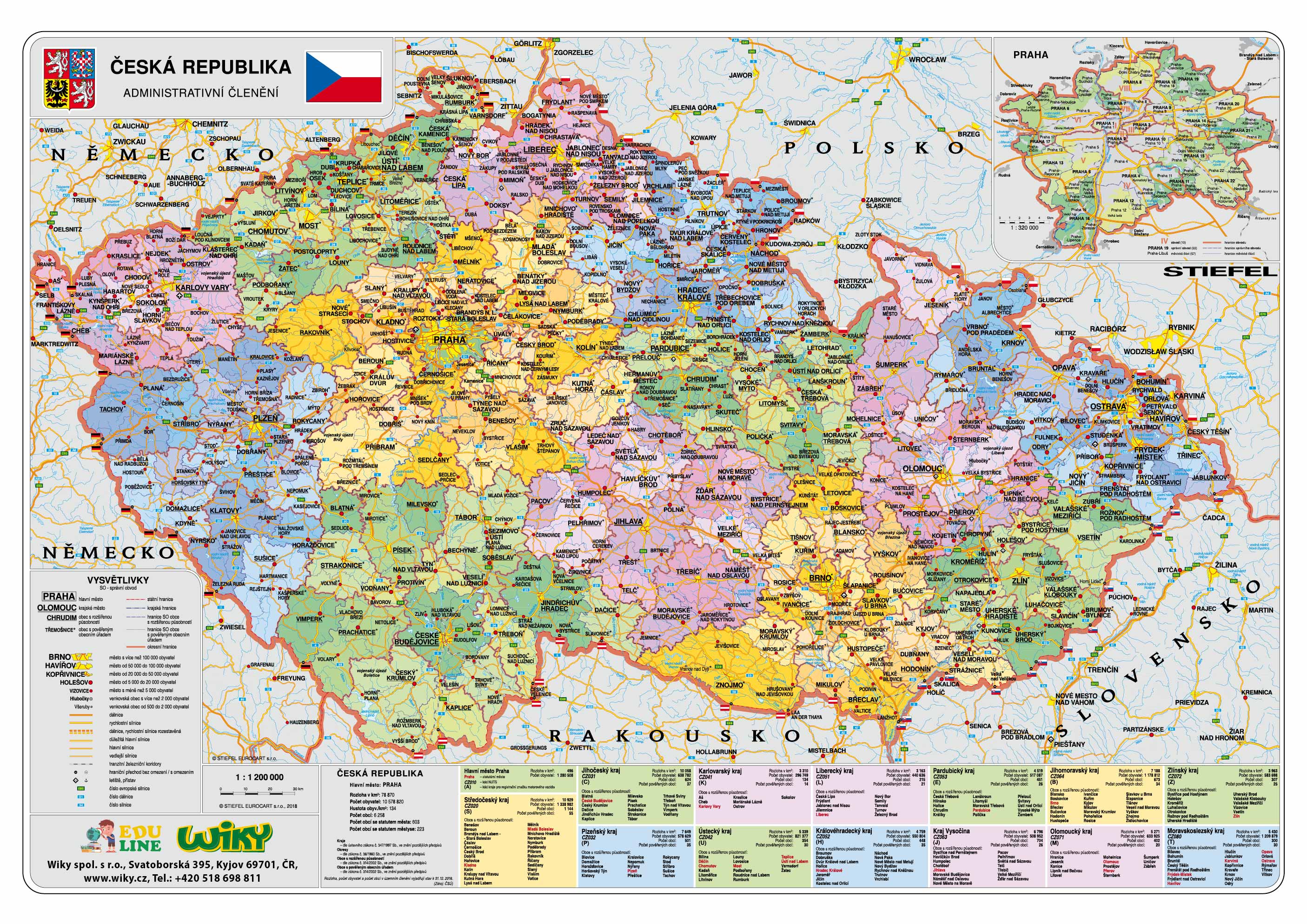 Levně ČR administrativní/kraje: mapa A3